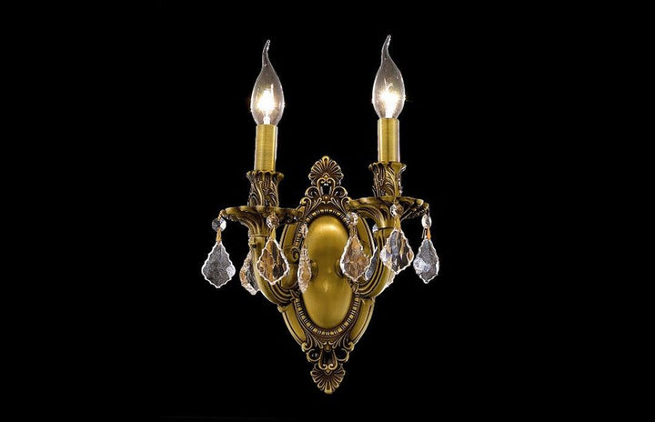 Steel with Clear Crystal Drop 2 Light Wall Sconce - LV LIGHTING