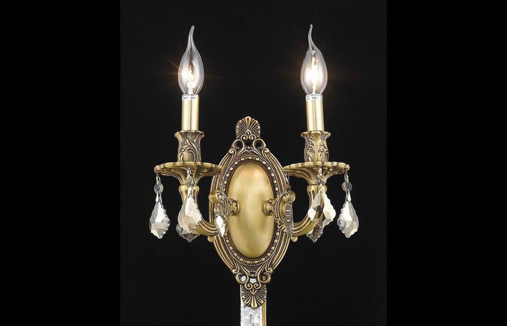 Steel with Clear Crystal Drop 2 Light Wall Sconce - LV LIGHTING