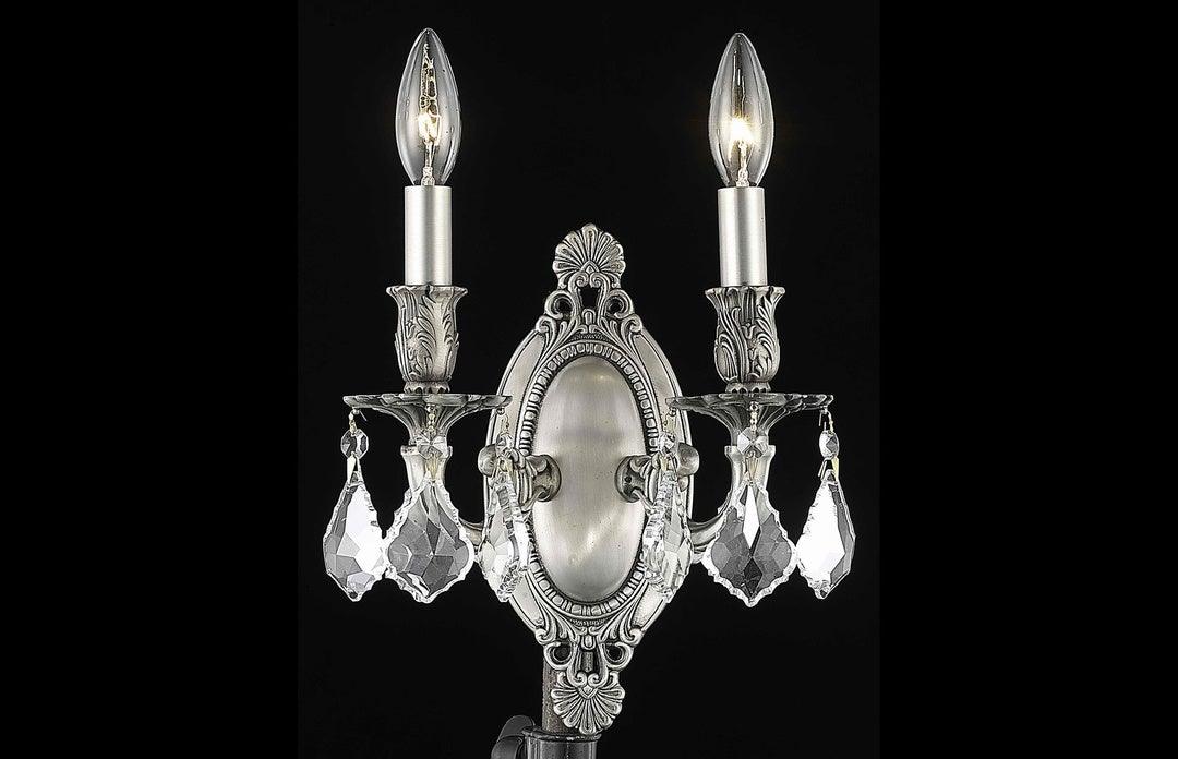 Steel with Clear Crystal Drop 2 Light Wall Sconce - LV LIGHTING
