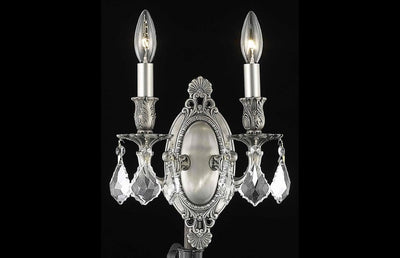 Steel with Clear Crystal Drop 2 Light Wall Sconce - LV LIGHTING