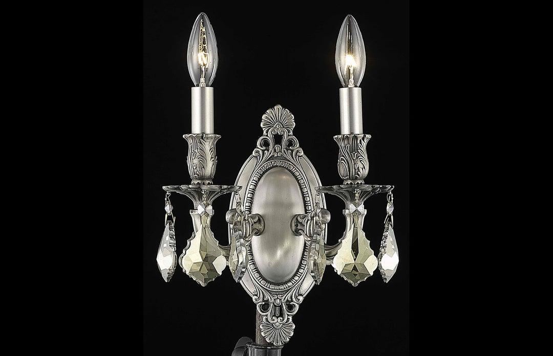 Steel with Clear Crystal Drop 2 Light Wall Sconce - LV LIGHTING