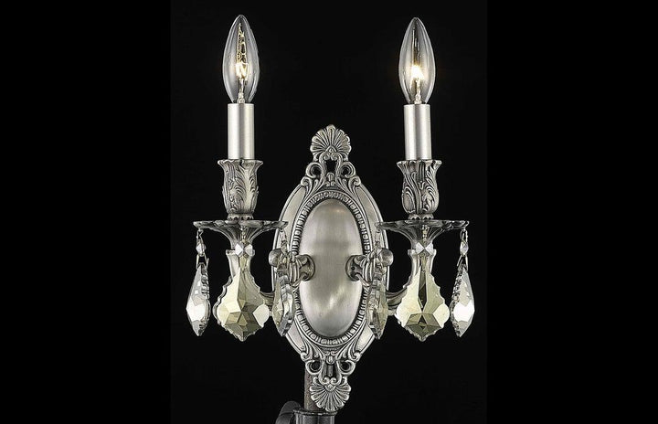 Steel with Clear Crystal Drop 2 Light Wall Sconce - LV LIGHTING