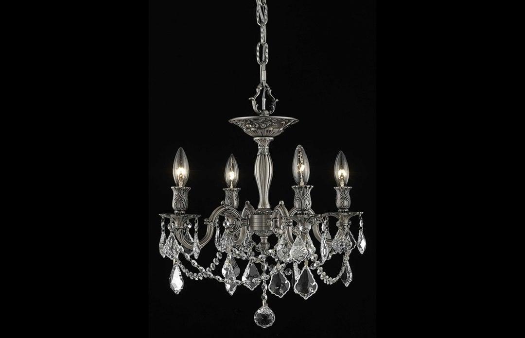 Steel with Clear Crystal Drop and Strand Pendant - LV LIGHTING
