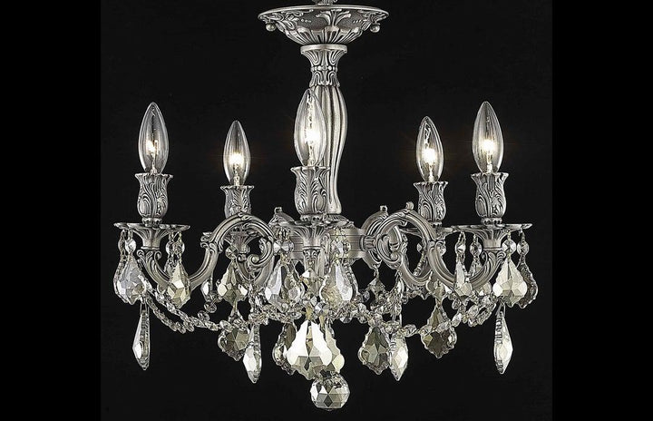Steel with Clear Crystal Drop and Strand Flush Mount - LV LIGHTING