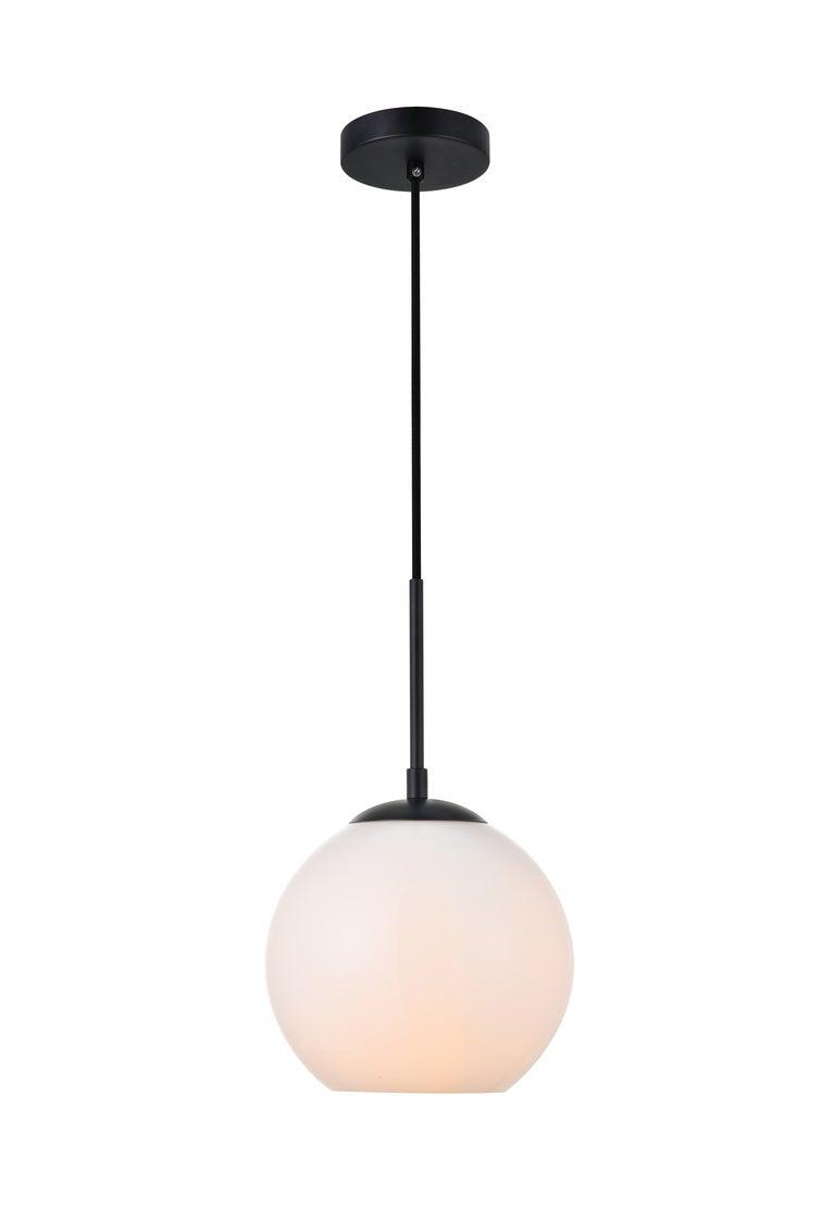 Black with Frosted White Glass Shade Pendant - LV LIGHTING