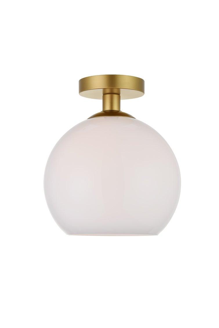 Brass with Frosted Glass Shade Flush Mount - LV LIGHTING