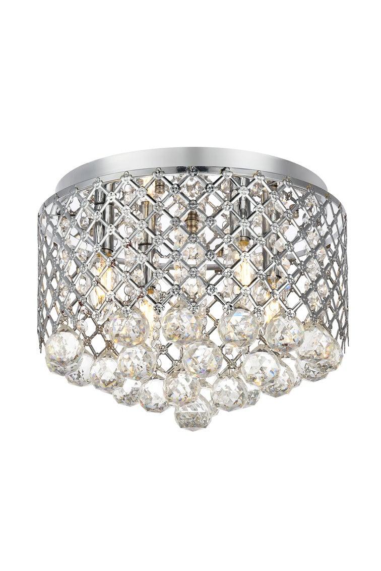 Steel with Clear Crystal Drop Flush Mount - LV LIGHTING