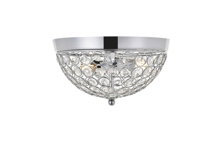Steel with Clear Crystal Round Flush Mount - LV LIGHTING