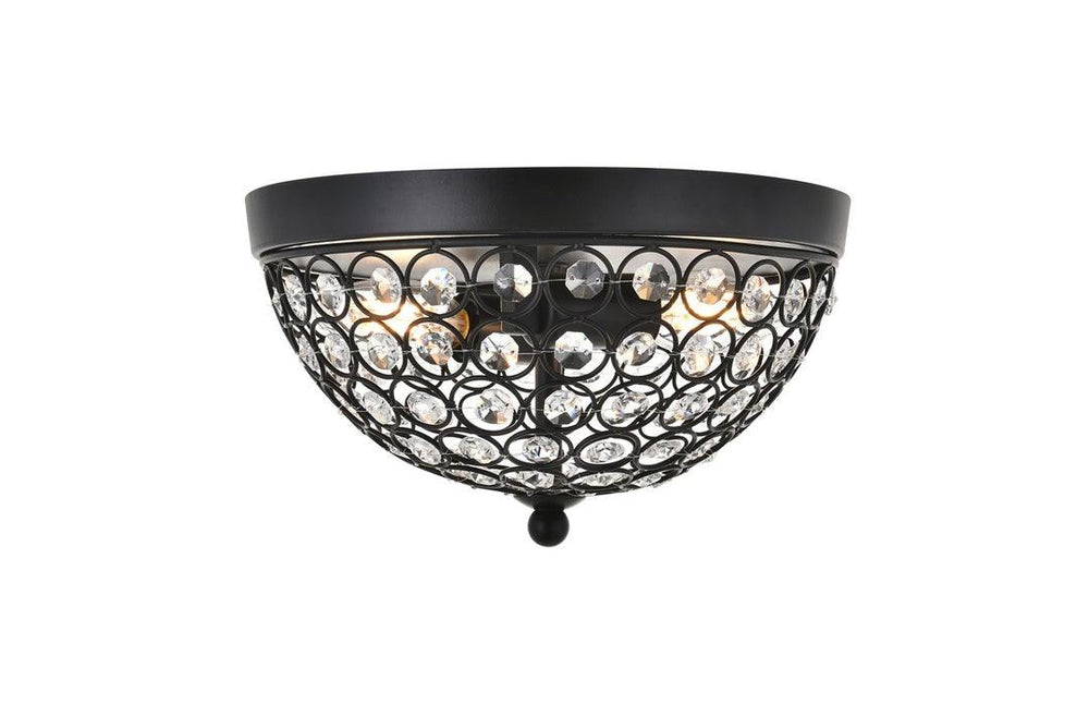 Steel with Clear Crystal Round Flush Mount - LV LIGHTING