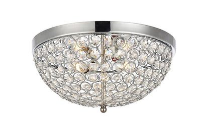 Steel with Clear Crystal Round Flush Mount - LV LIGHTING