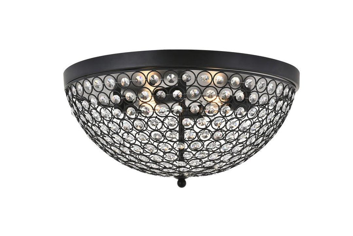 Steel with Clear Crystal Round Flush Mount - LV LIGHTING