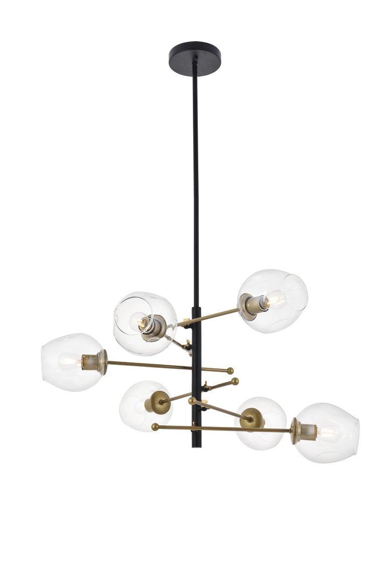 Black with Brass with Clear Glass Shade Chandelier - LV LIGHTING
