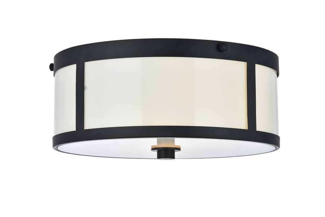 Flat Black with White Glass Shade Flush Mount - LV LIGHTING