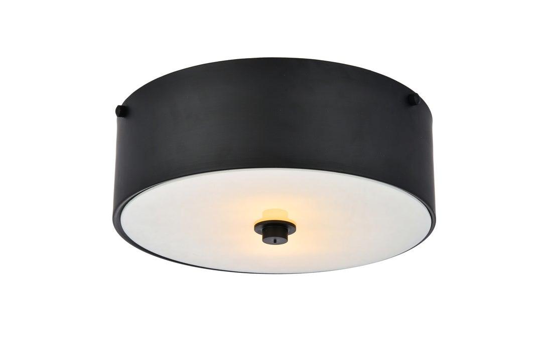 Flat Black with White Glass Shade Flush Mount - LV LIGHTING