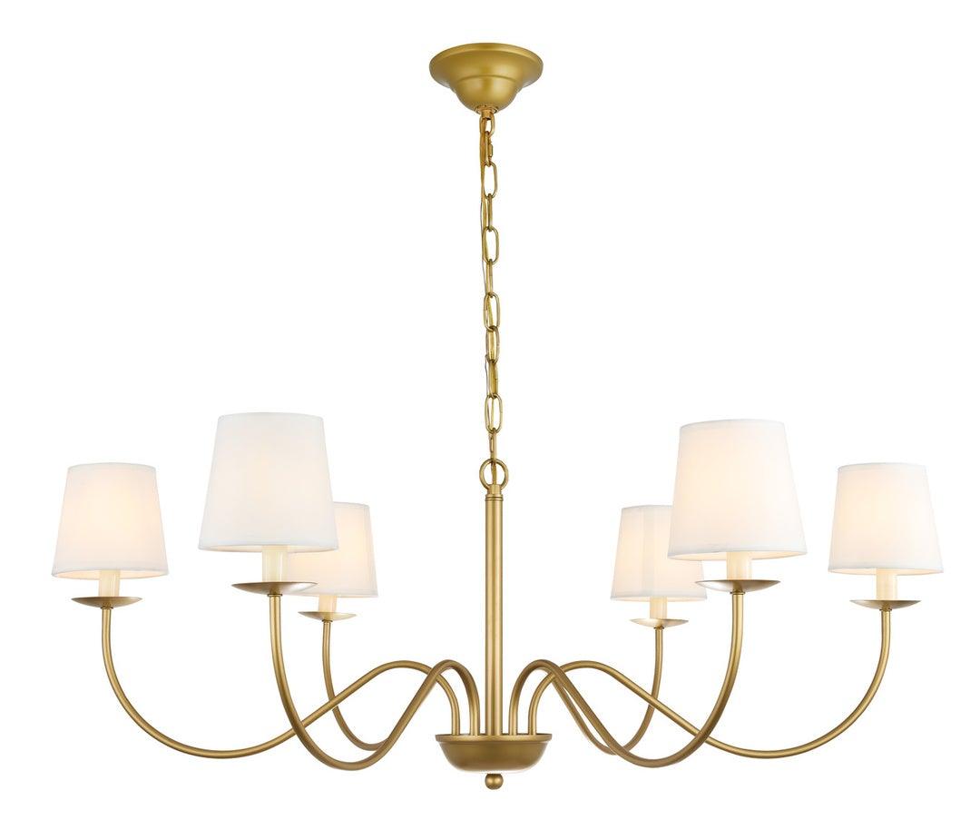 Brass Curve Arm with Fabric Shade Chandelier - LV LIGHTING