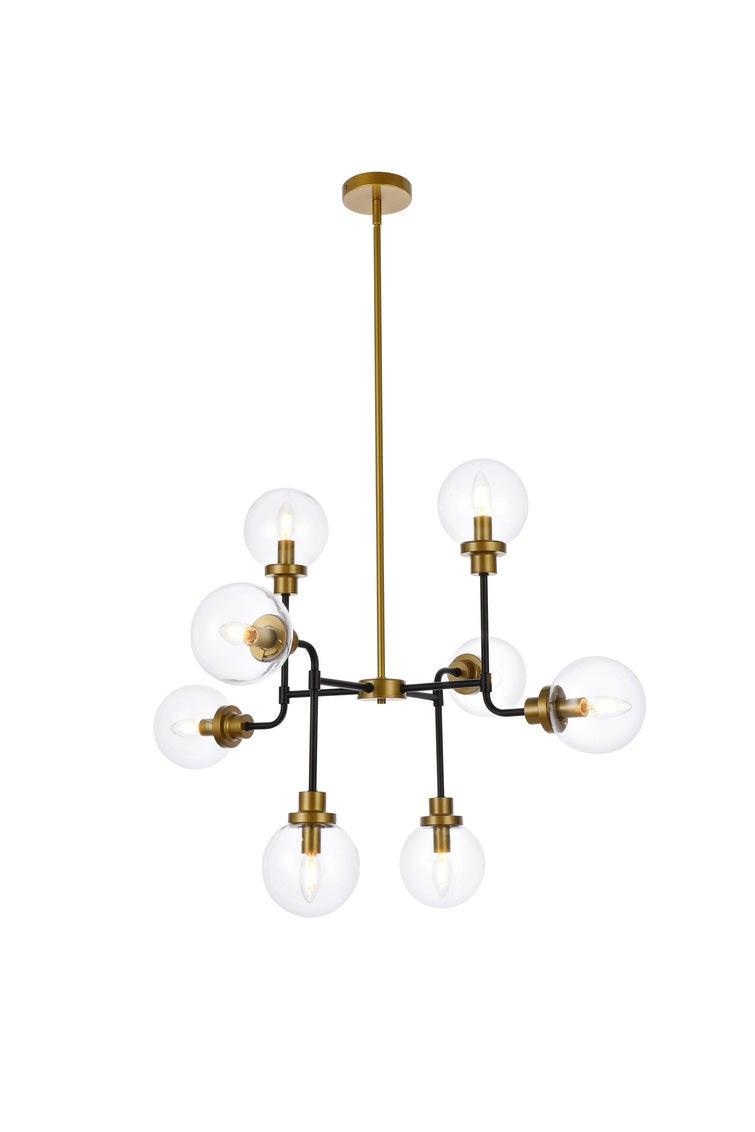 Black and Brass Frame with Glass Globe Chandelier - LV LIGHTING