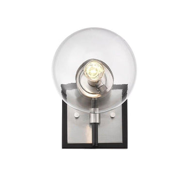 Matte Black Steel with Round Glass Globe Shade Wall Sconce - LV LIGHTING