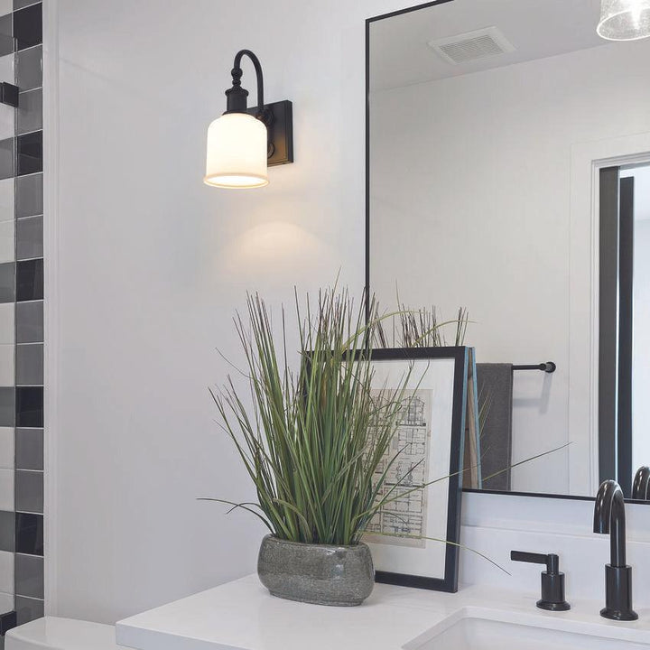 Steel Curved Arm with Glass Shade Single Light Wall Sconce - LV LIGHTING