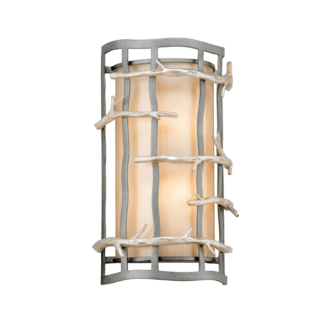 Graphite And Silver Leaf Branch wit Beige Linen Shade Wall Sconce - LV LIGHTING