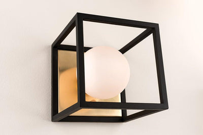 Steel with Frosted Glass Globe Caged Wall Sconce - LV LIGHTING