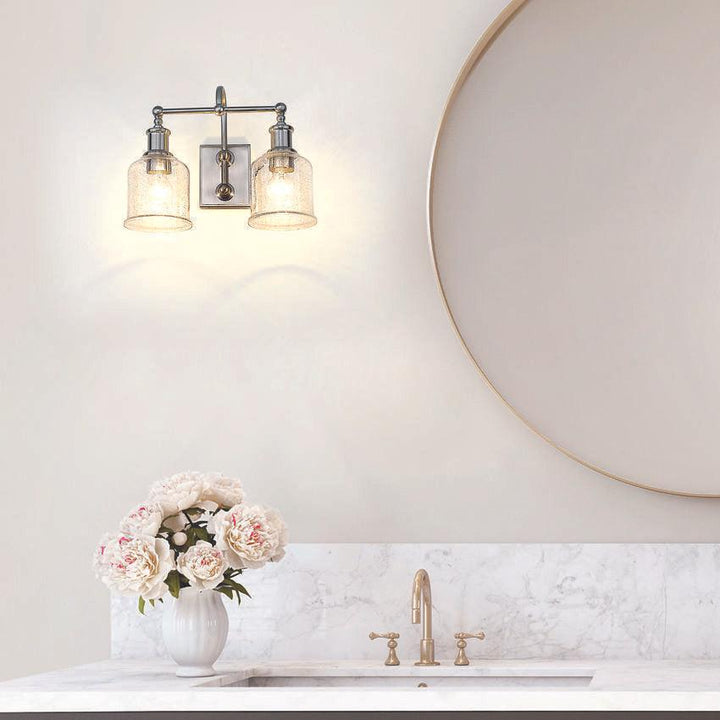 Steel with Clear Seedy Glass Shade Vanity Light - LV LIGHTING