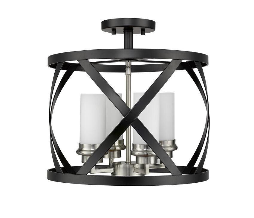 Steel Matte Black with White Glass Shade Multiple Light Flush Mount - LV LIGHTING