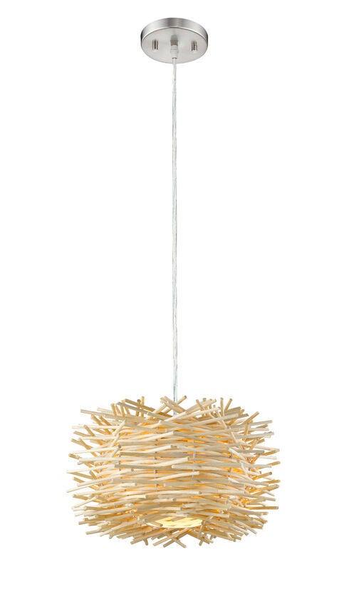 Steel with Willow Wood Shade Pendant - LV LIGHTING