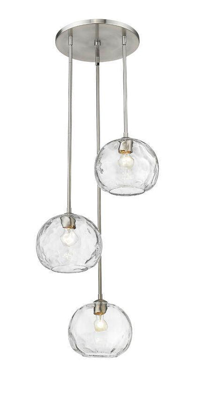 Steel with Clear Water Glass Shade Multiple Light Pendant - LV LIGHTING