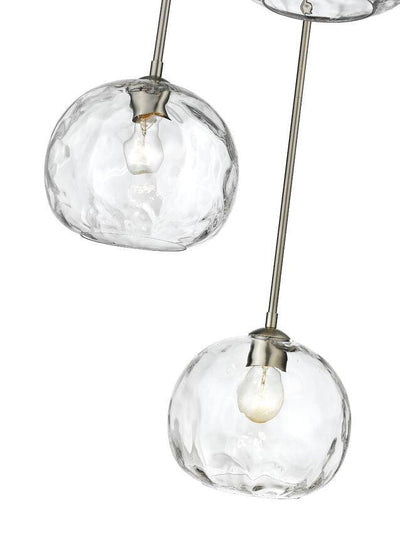 Steel with Clear Water Glass Shade Multiple Light Pendant - LV LIGHTING