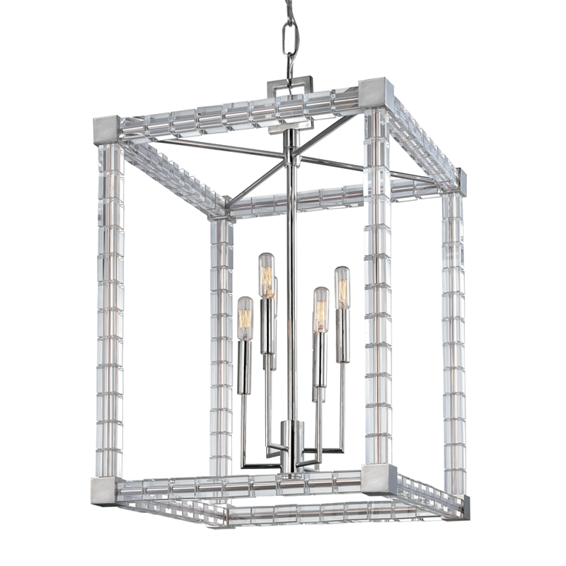 Polished Nickel Covered Clear Crystal Cubes Frame Caged Pendant - LV LIGHTING