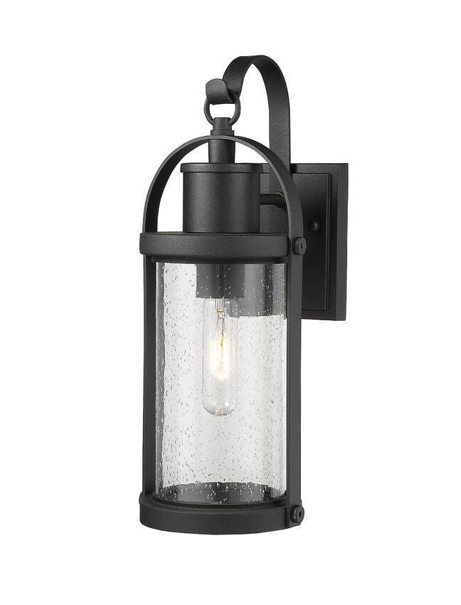 Black with Cylindrical Clear Seedy Glass Lantern Style Outdoor Wall Light - LV LIGHTING