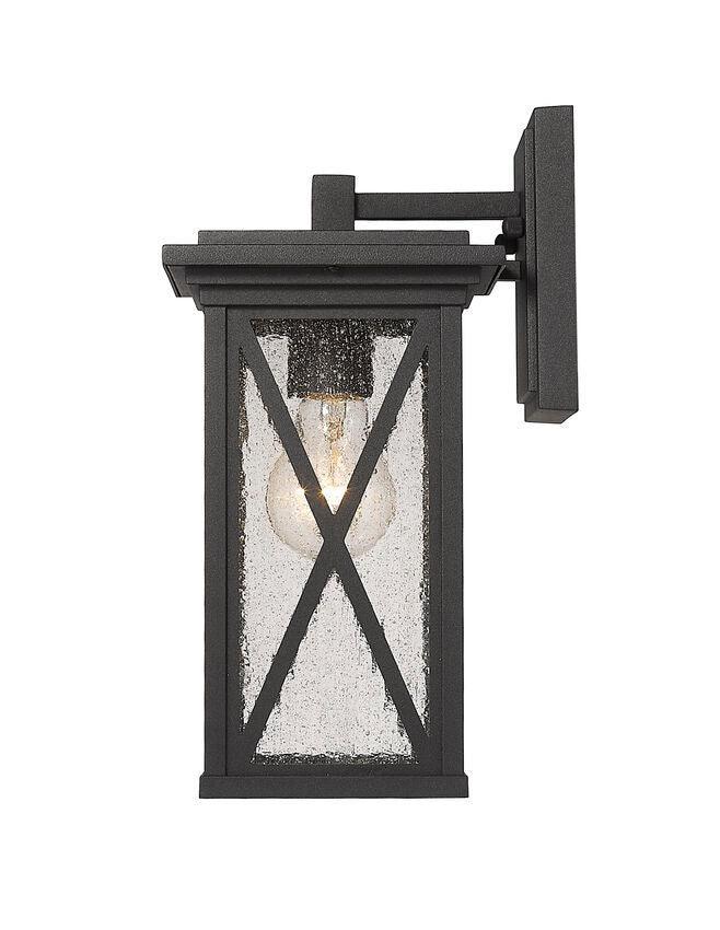 Black X Accent Caged with Clear Seedy Glass Shade Outdoor Wall Light - LV LIGHTING
