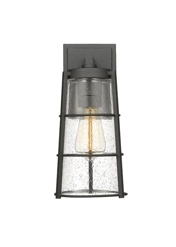 Black with Clear Seedy Glass Caged Outdoor Wall Light - LV LIGHTING