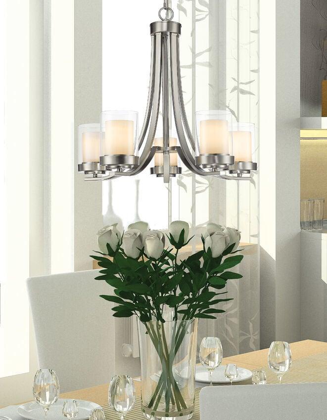Clear with Frosted Shade and Steel Curved Arm Chandelier 5 Light - LV LIGHTING