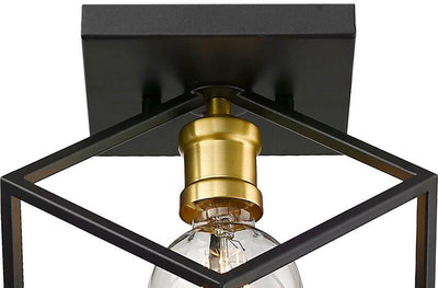 Bronze Caged Single Light Flush Mount - LV LIGHTING