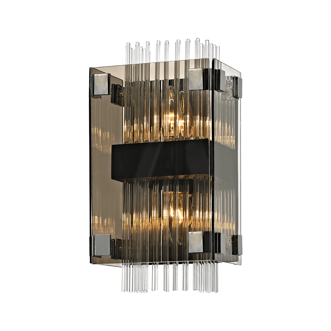 Dark Bronze Polished Chrome with Glass Rod and Smoke Glass Shade Wall Sconce - LV LIGHTING