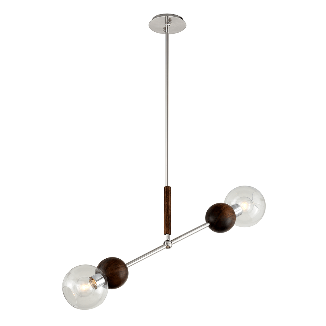 Polished Stainless Steel and Natural Acacia with Clear Glass Shade Linear Pendant - LV LIGHTING