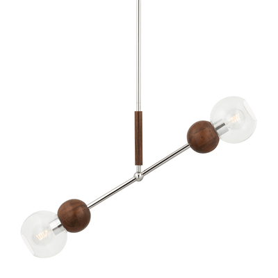 Polished Stainless Steel and Natural Acacia with Clear Glass Shade Linear Pendant - LV LIGHTING