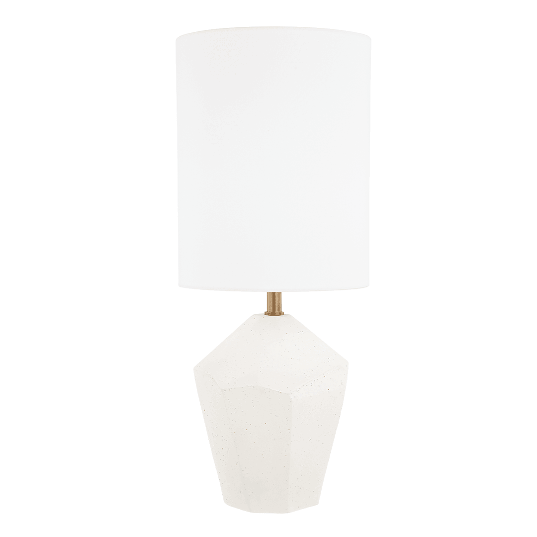 Cement White and Polished Brass with White Fabric Drum Shade Table Lamp - LV LIGHTING
