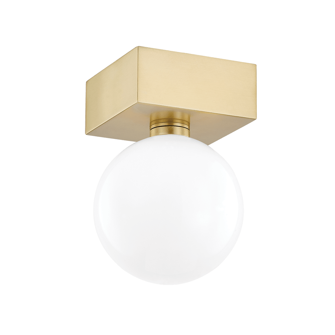 Steel with Opal Glossy Glass Globe Flush Mount - LV LIGHTING