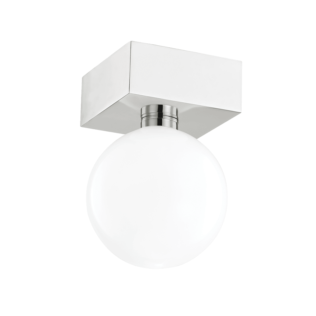 Steel with Opal Glossy Glass Globe Flush Mount - LV LIGHTING