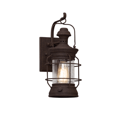 Centennial Rust with Clear Textured Glass Shade Lantern Style Outdoor Wall Sconce - LV LIGHTING