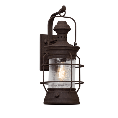 Centennial Rust with Clear Textured Glass Shade Lantern Style Outdoor Wall Sconce - LV LIGHTING