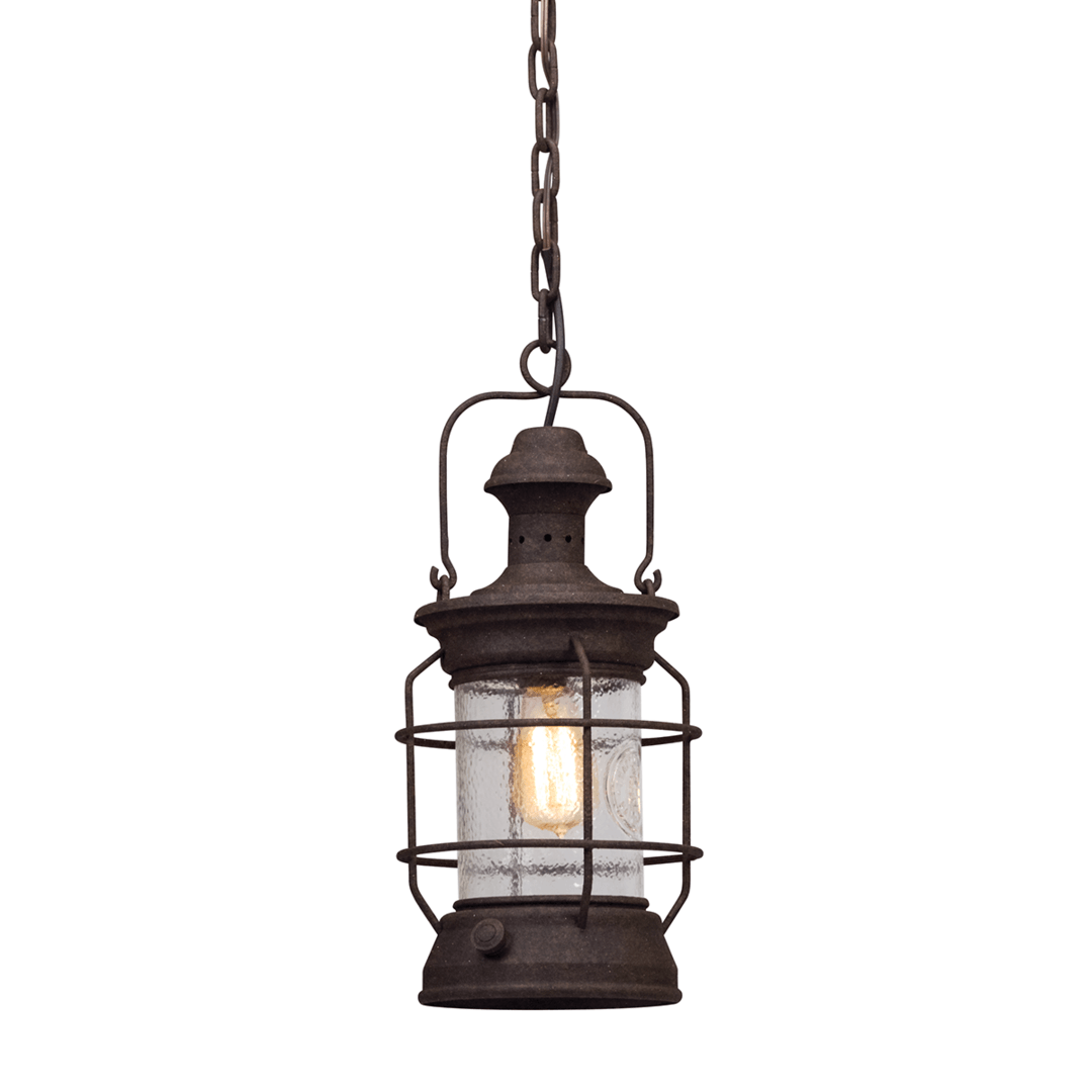Centennial Rust with Clear Textured Glass Shade Lantern Style Pendant - LV LIGHTING
