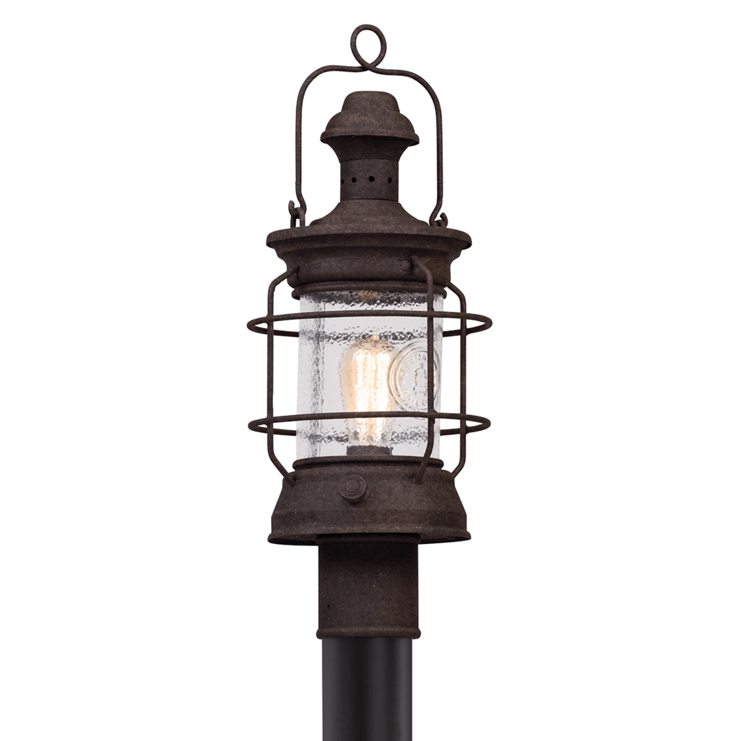 Centennial Rust with Clear Textured Glass Shade Lantern Style Post Light - LV LIGHTING