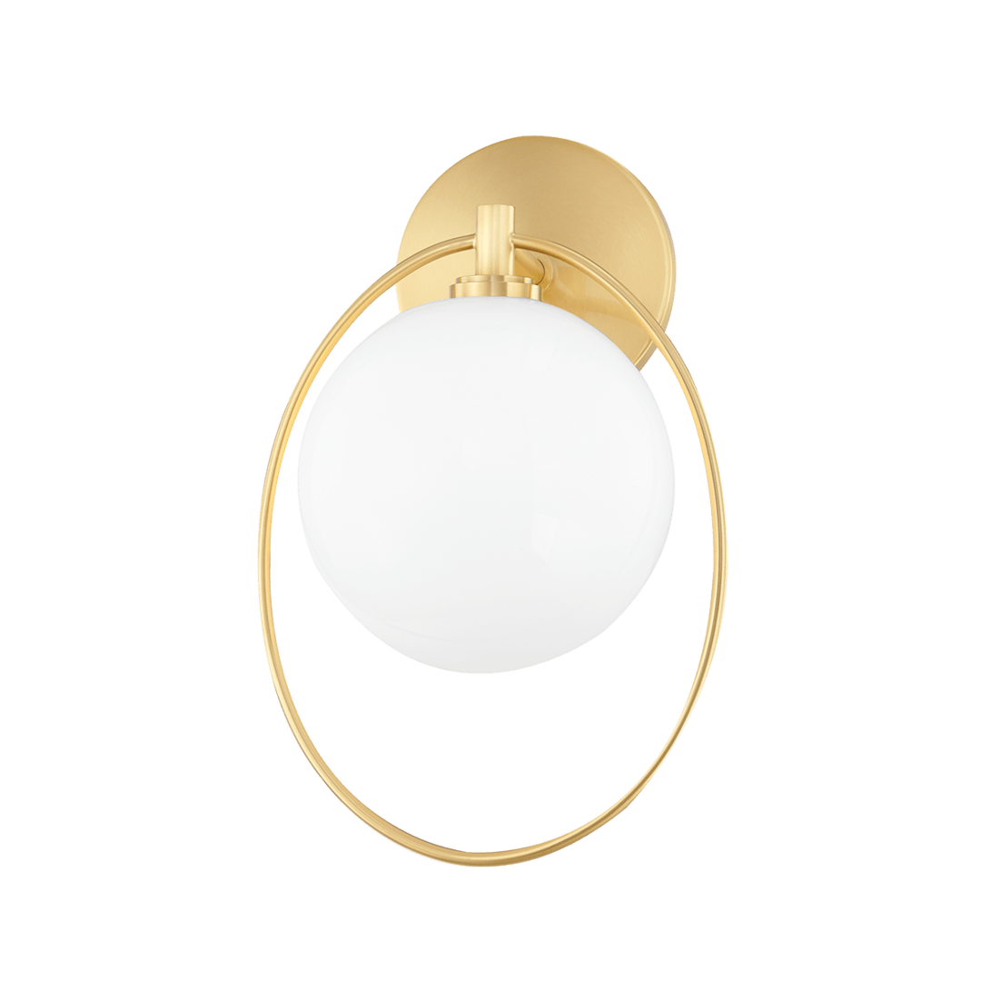 Steel Ring with Opal Glossy Glass Globe Wall Sconce - LV LIGHTING