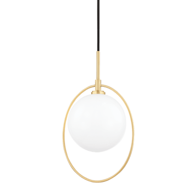 Steel Ring with Opal Glossy Glass Globe Pendant - LV LIGHTING