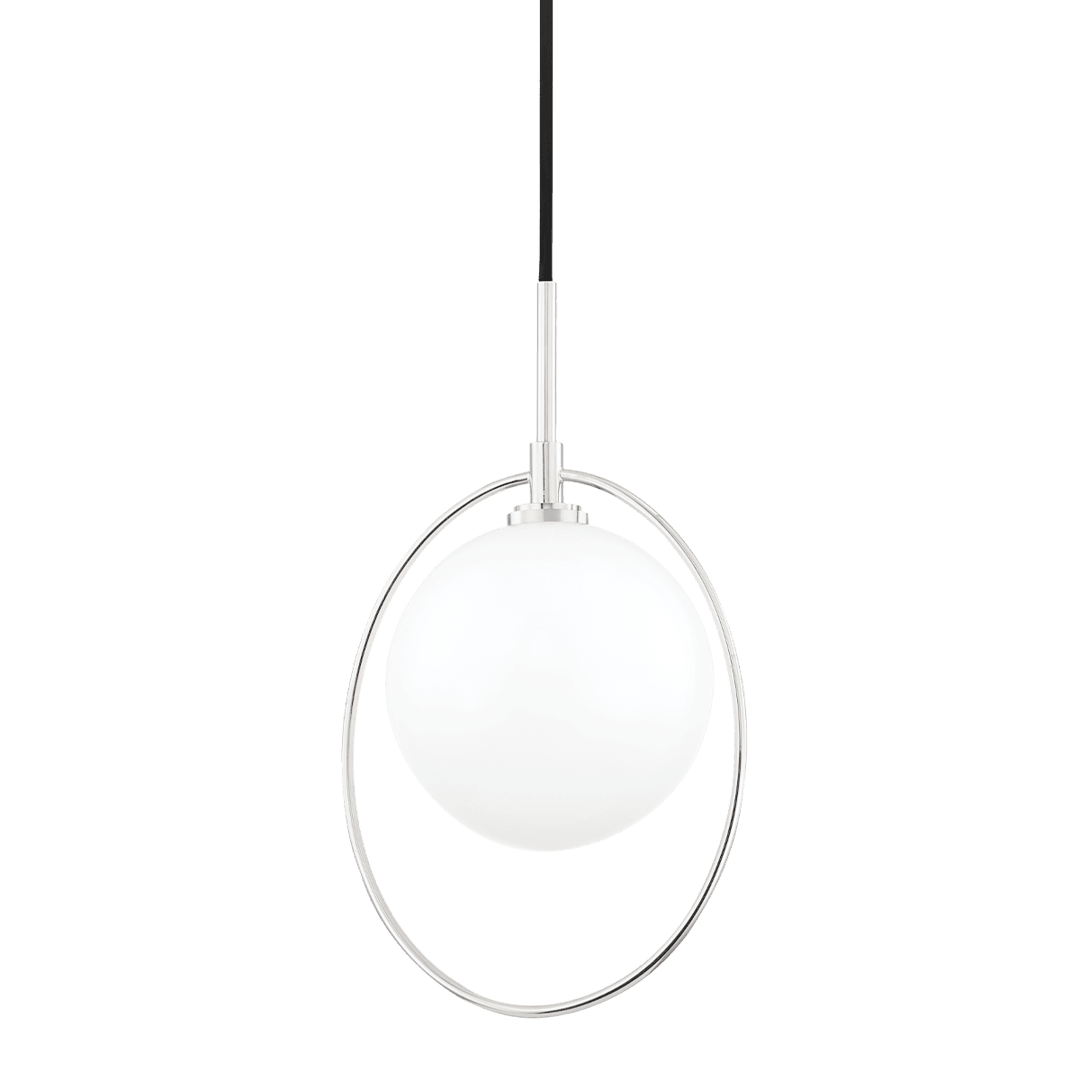 Steel Ring with Opal Glossy Glass Globe Pendant - LV LIGHTING