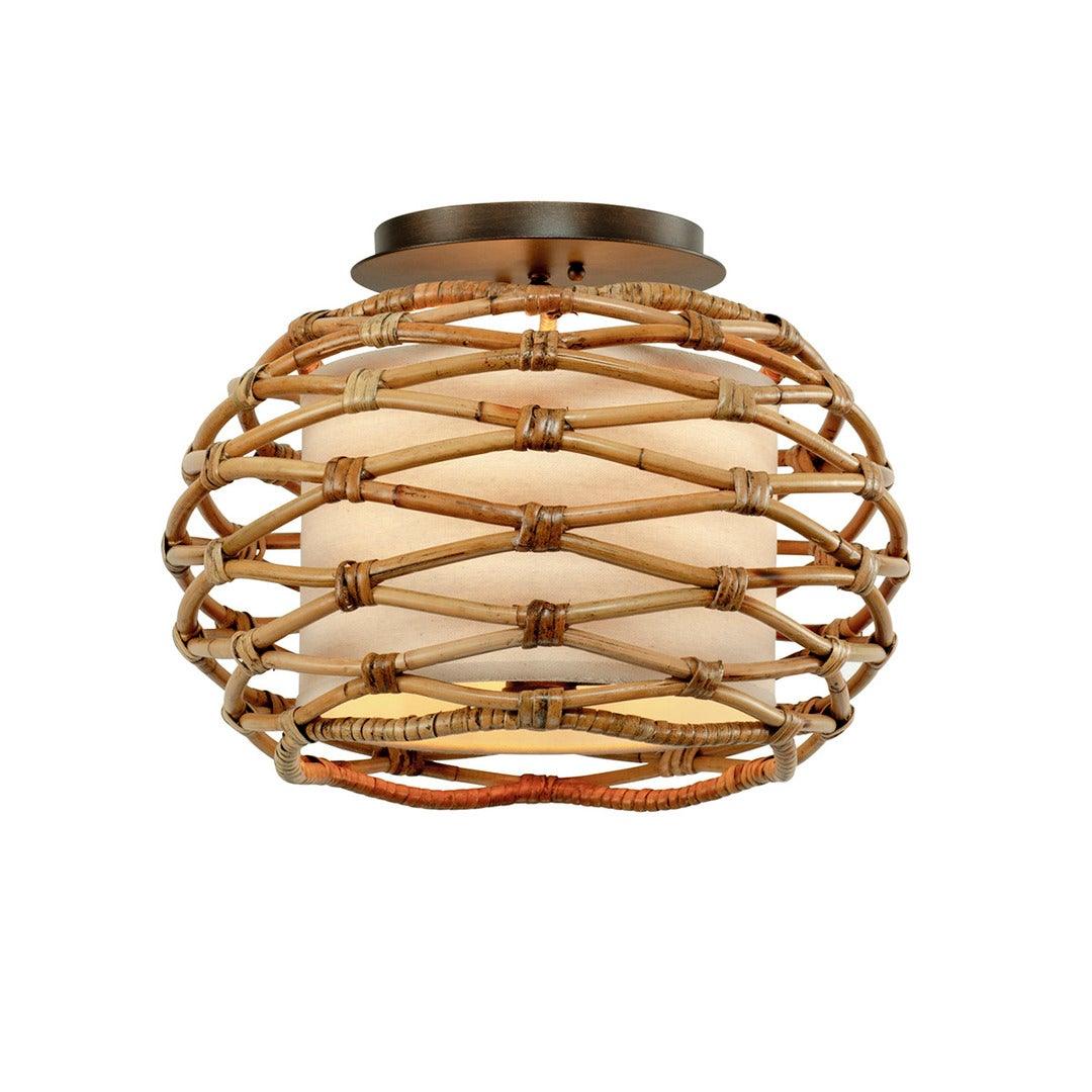 Bronze with Fabric and Woven Shade Flush Mount - LV LIGHTING