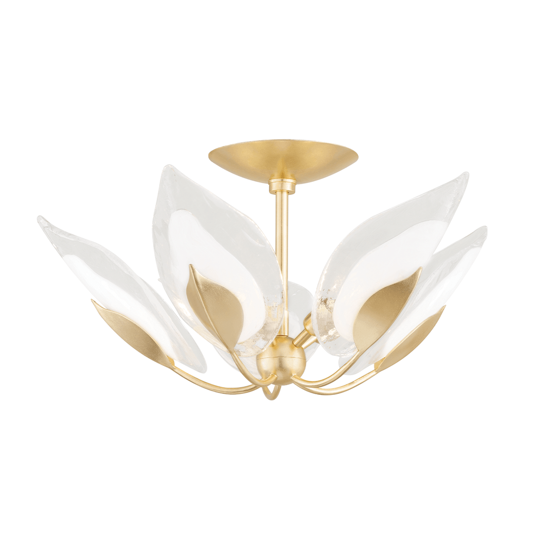 Steel with Clear Leaf Glass Shade Semi Flush Mount - LV LIGHTING